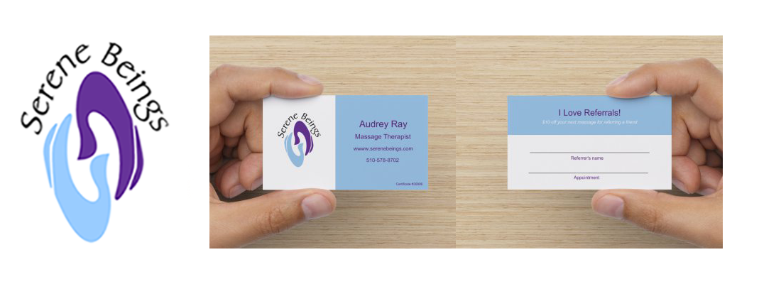 Serene Being's logo and business cards